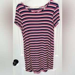 No Comment Red White Blue Striped T-Shirt Mini Dress sz L
